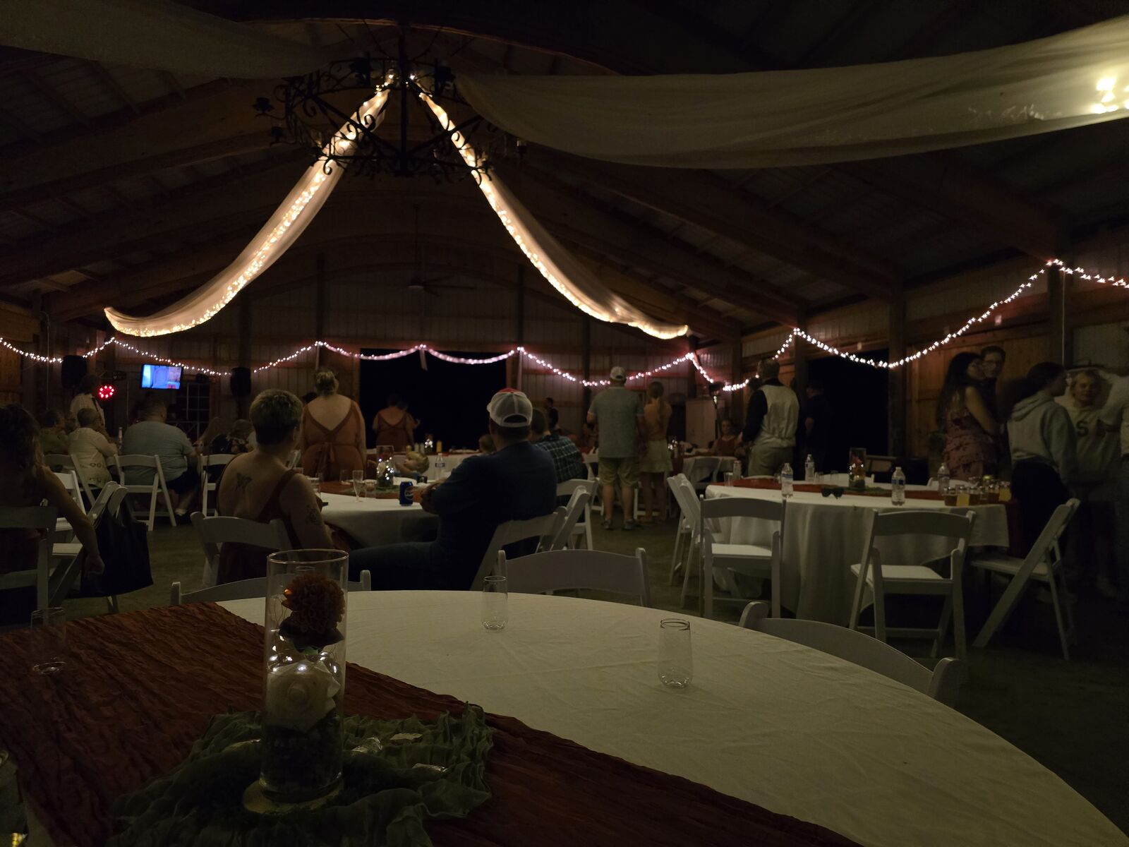 Wedding reception under string lights