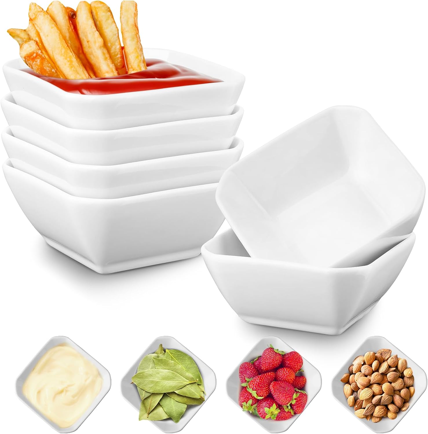 Set of small white ceramic pinch bowls